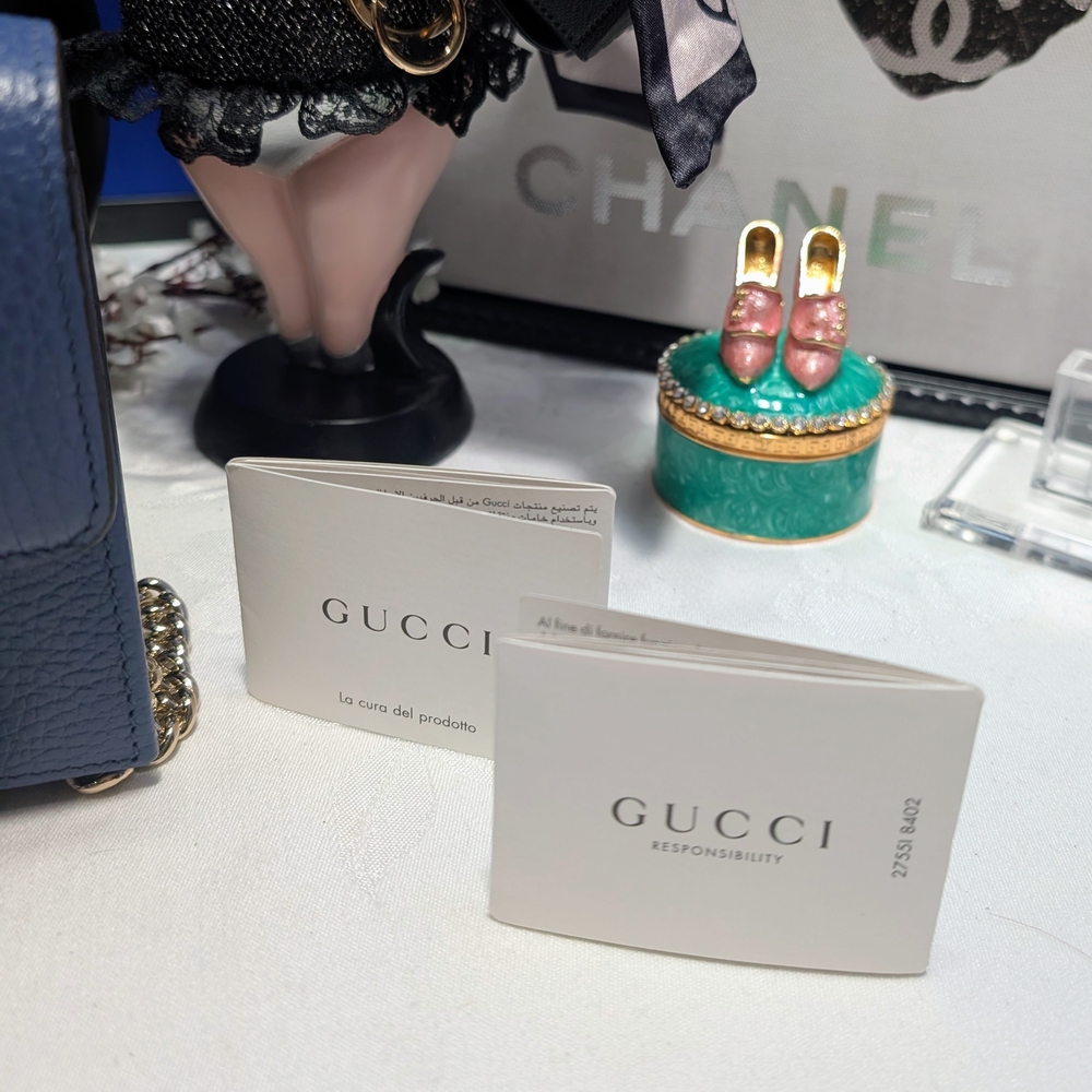 Gucci Interlocking G's Chain Wallet/ Crossbody Calfskin Blue Leather 🔥- NEW! - Picture 5 of 13